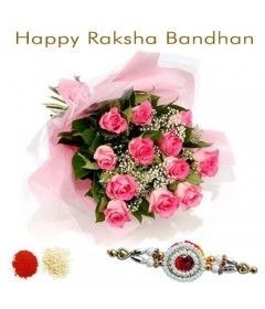10 Pink Roses With Rakhi