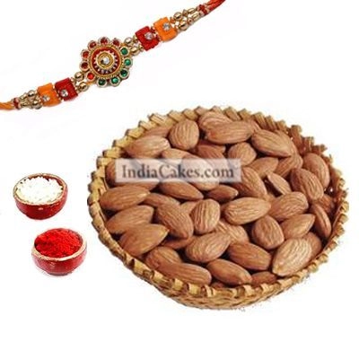 Rakhi with 250 gms Almonds Dryfruits